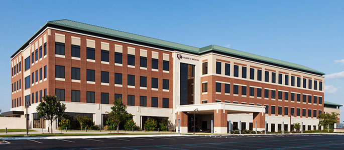 Exterior view of Clinical Building 1 on the Bryan campus
