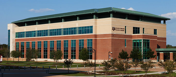 Exterior view of the Health Professionals Education Building on the Bryan campus