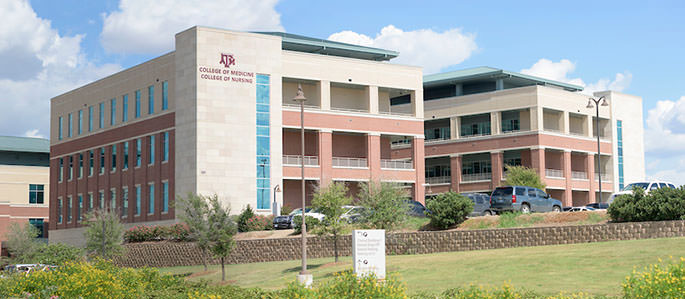 Exterior view of the Medical Research and Education Building on the Bryan campus