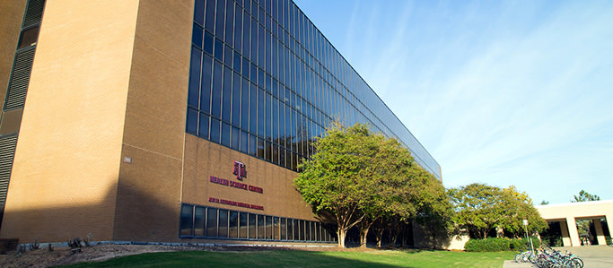 Exterior view of the Reynolds Medical Sciences building on the College Station campus